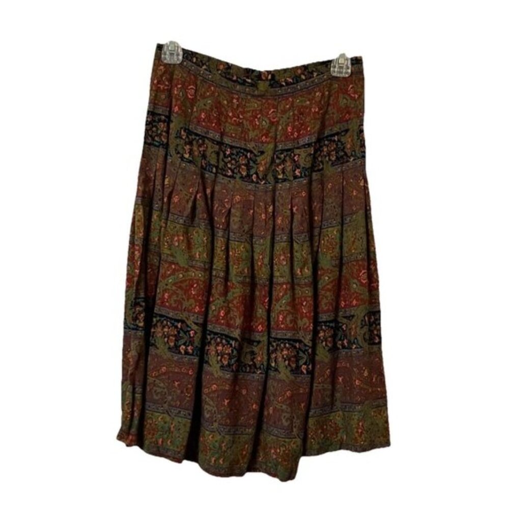 Vintage Louben Skirt Womens 26 Paisley Pleated Knee Length Skirt Neutral Boho